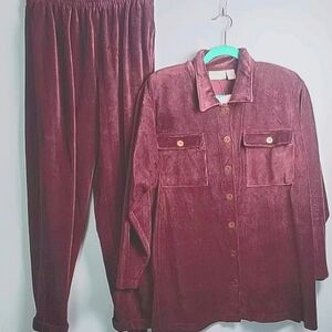 Plum corduroy shacket and stirrup pants, Vtg W/tags  1XL Petite Elisabeth Sport